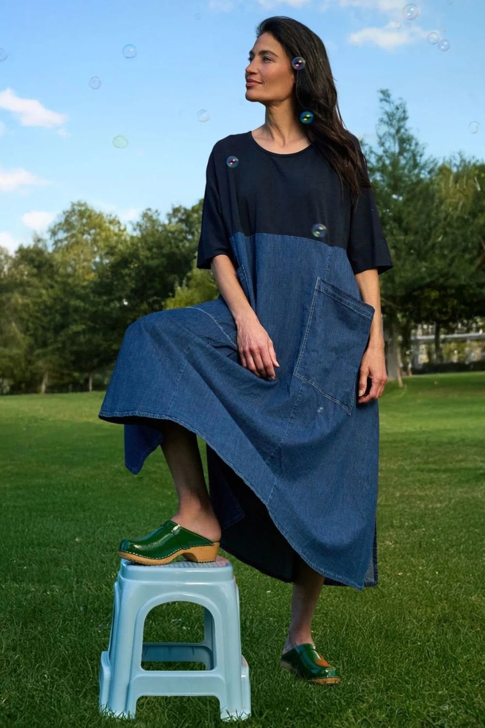 AMELIA A LINE DENIM DRESS | COL=DENIM