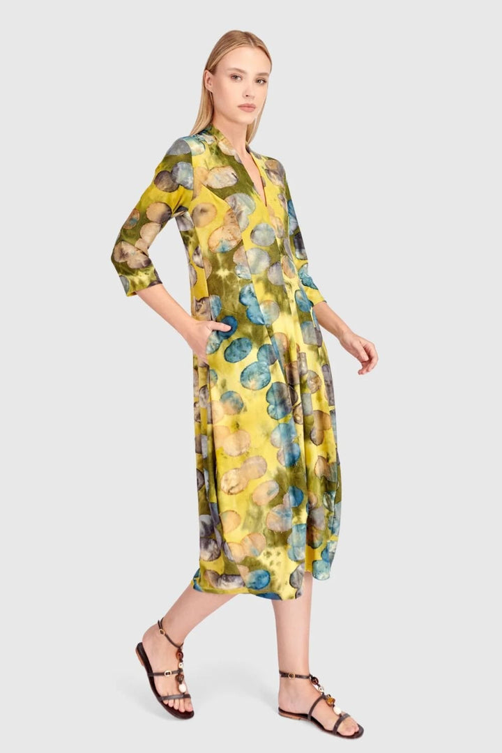 ORBITS COCOON DRESS | COL=SAFFRON