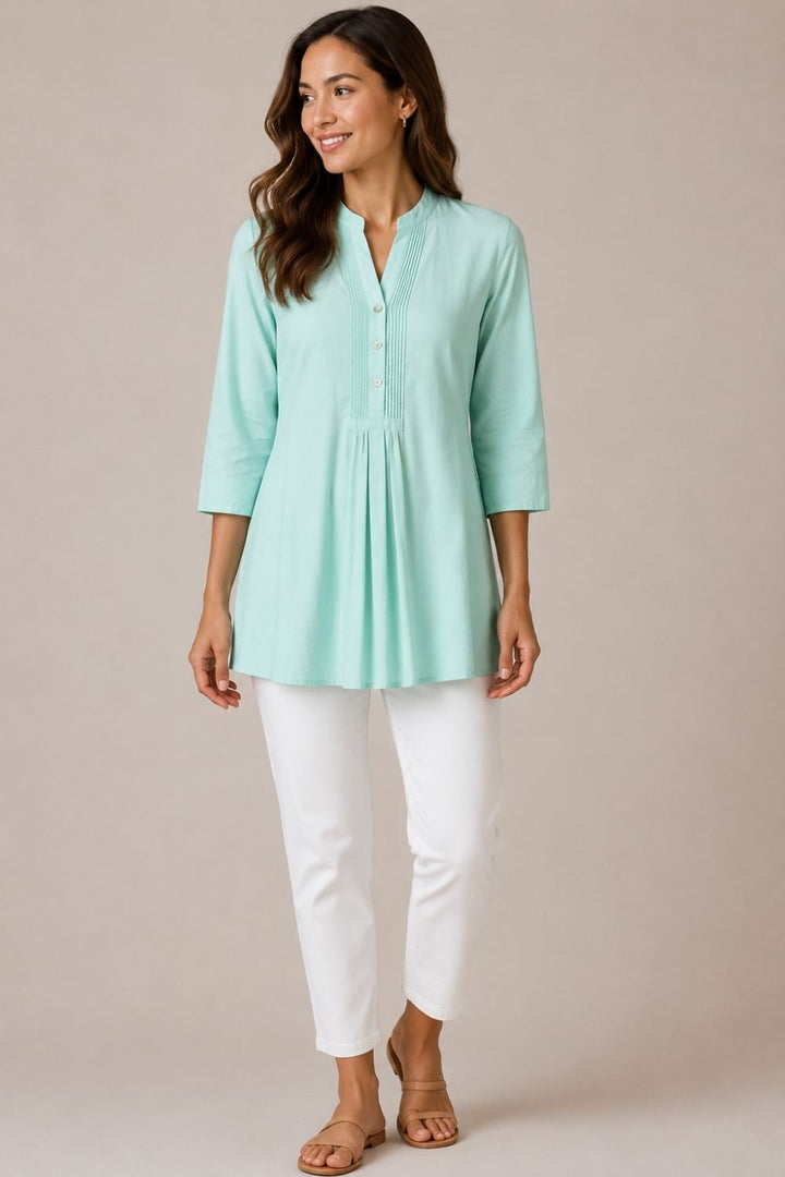 PIN TUCK BLOUSE | COL=TURQ