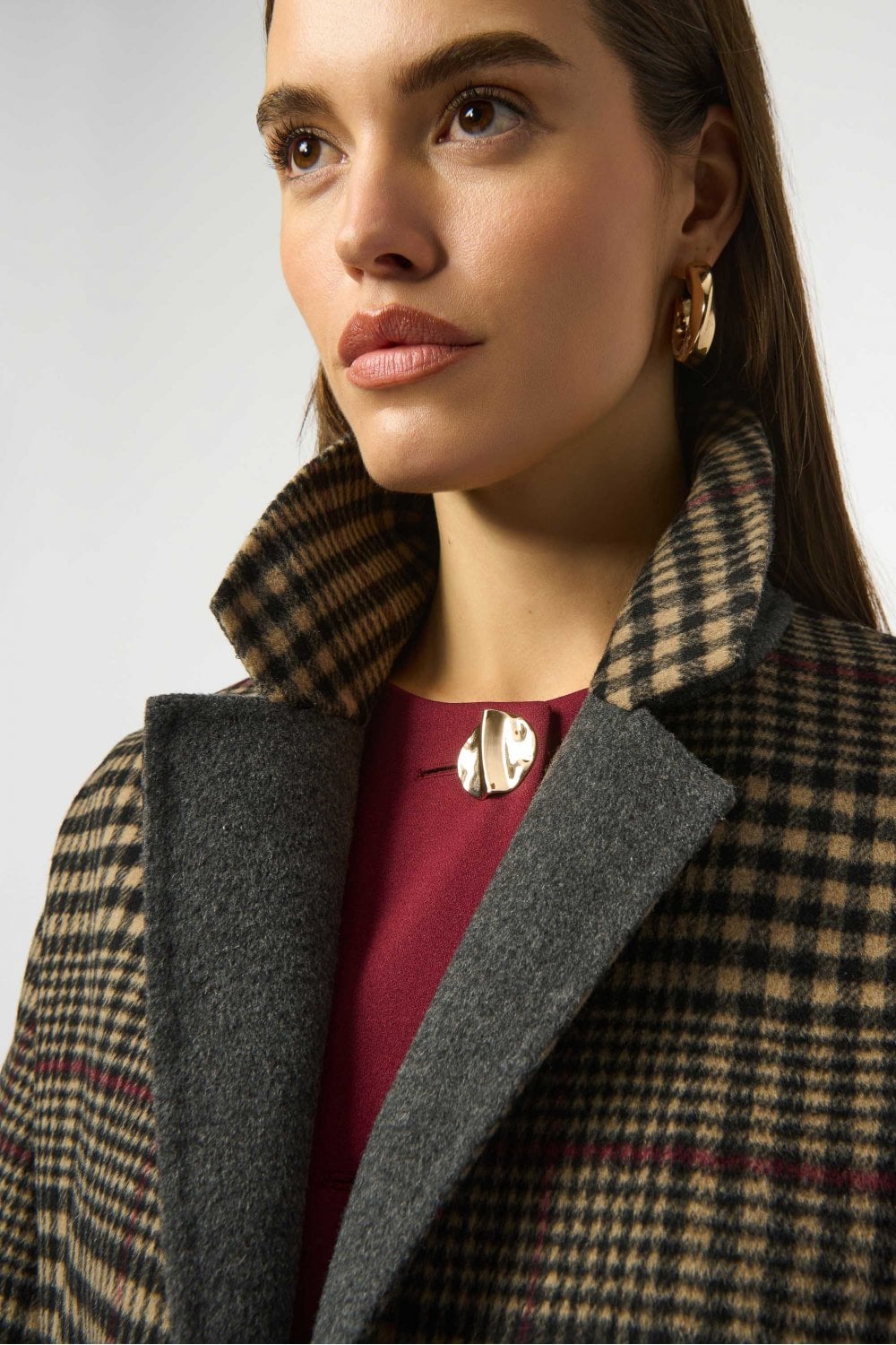 CHECK LONG COAT WITH CONTRAST LINING | COL=MIX