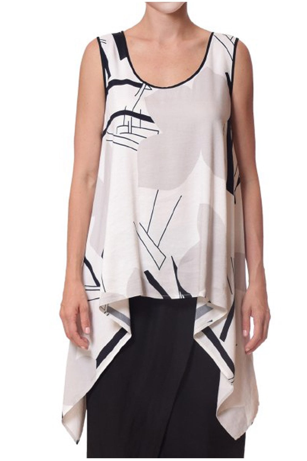ABSTRACT FLOWER SLEEVELESS TOP | COL=CREAM