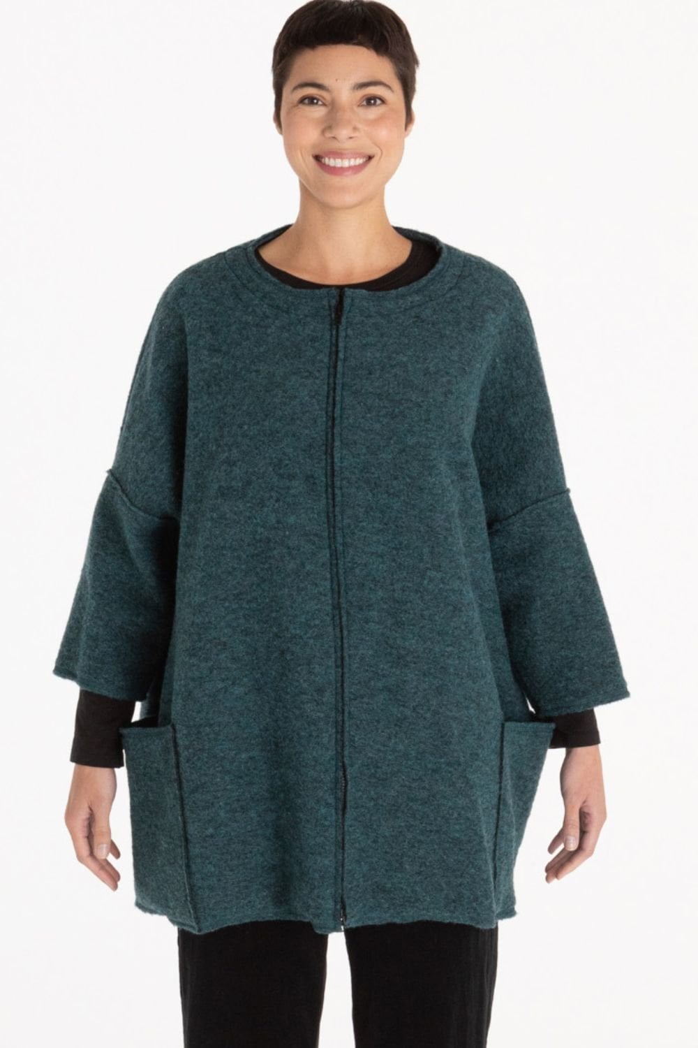 BOILED WOOL ZIP JACKET | COL=DEEP SEA