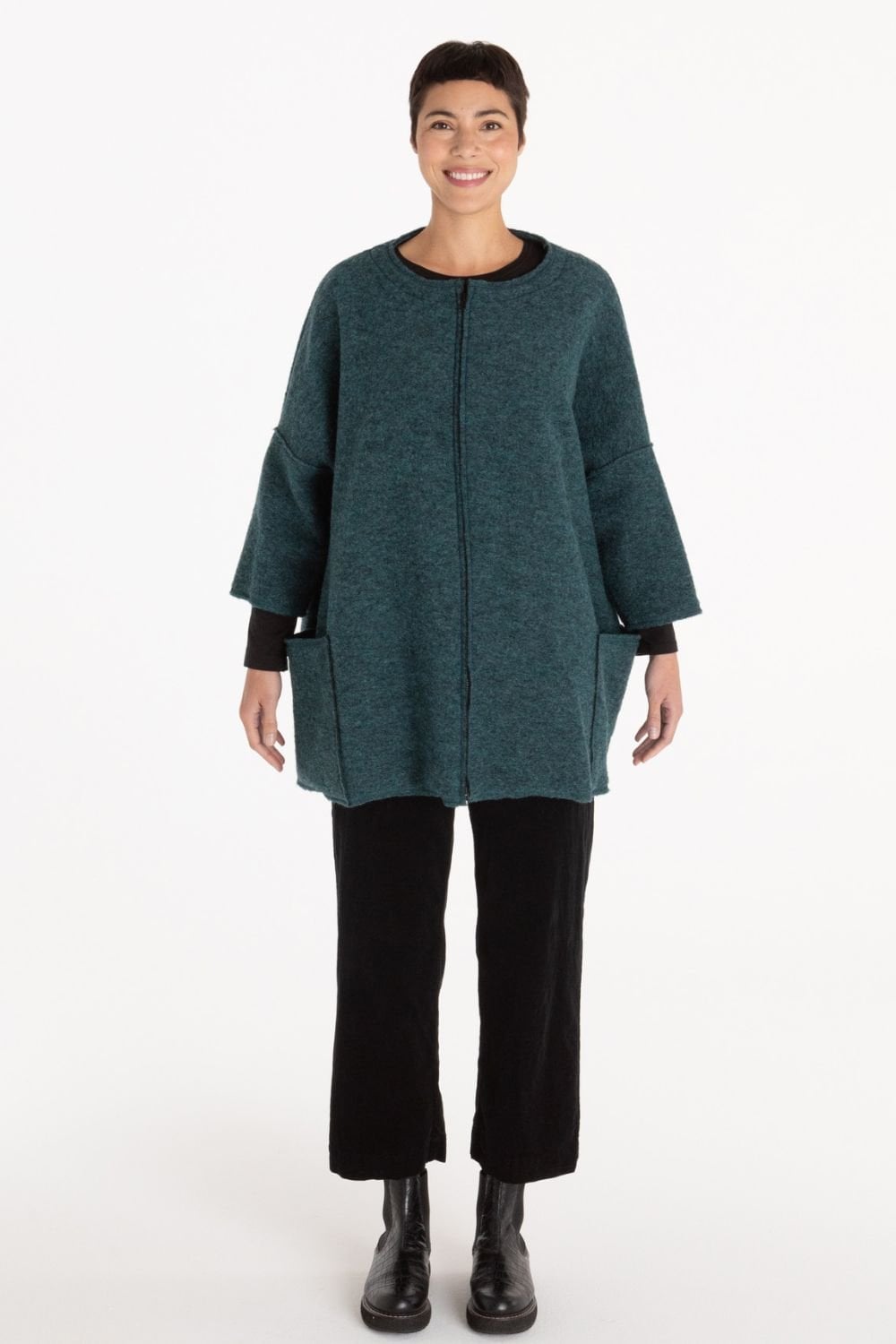 BOILED WOOL ZIP JACKET | COL=DEEP SEA