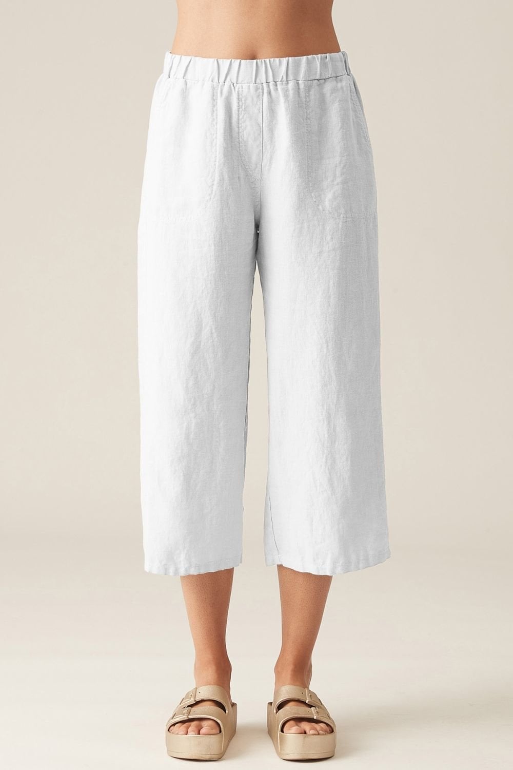 EASY CROP LINEN TROUSERS | COL=WHITE