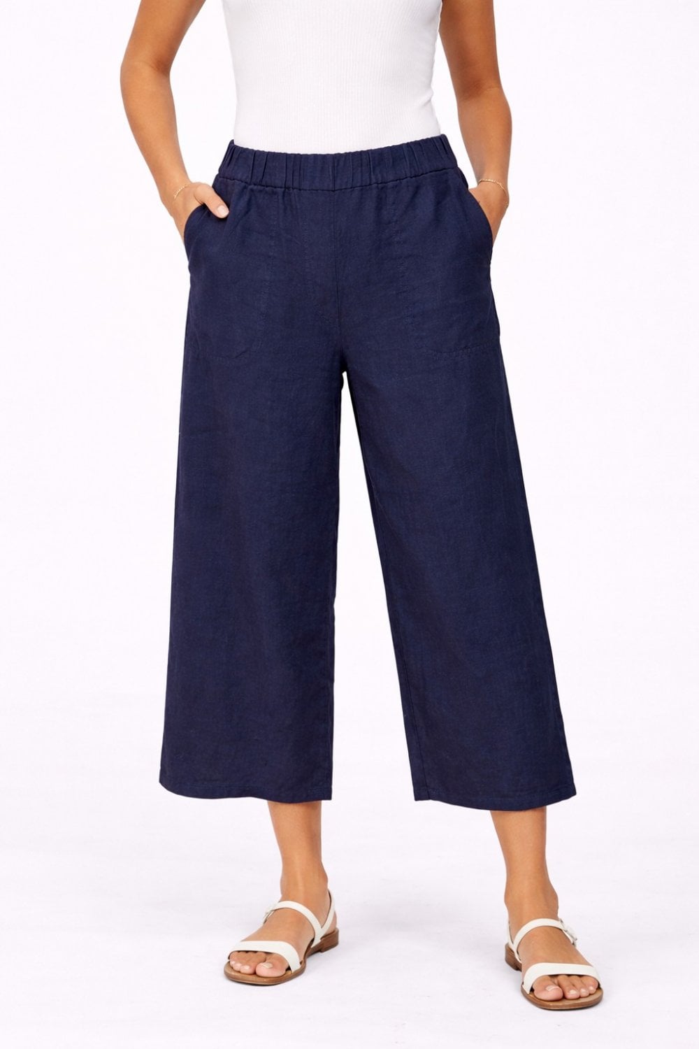 EASY CROP LINEN TROUSERS | COL=NIGHTSKY