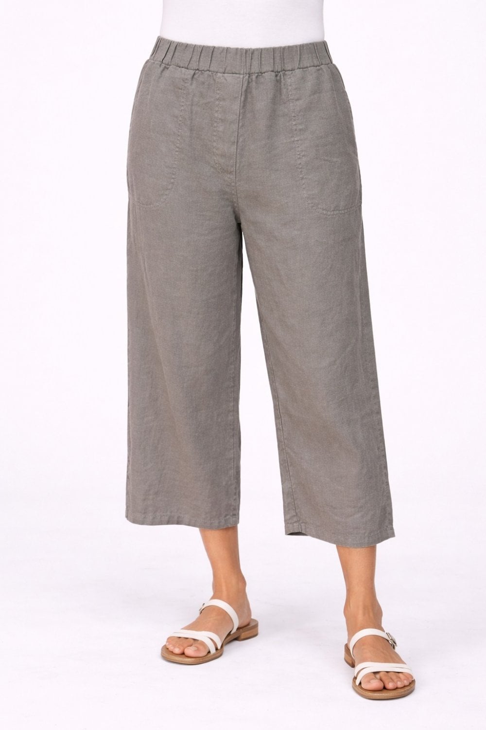 EASY CROP LINEN TROUSERS | COL=COBBLESTONE