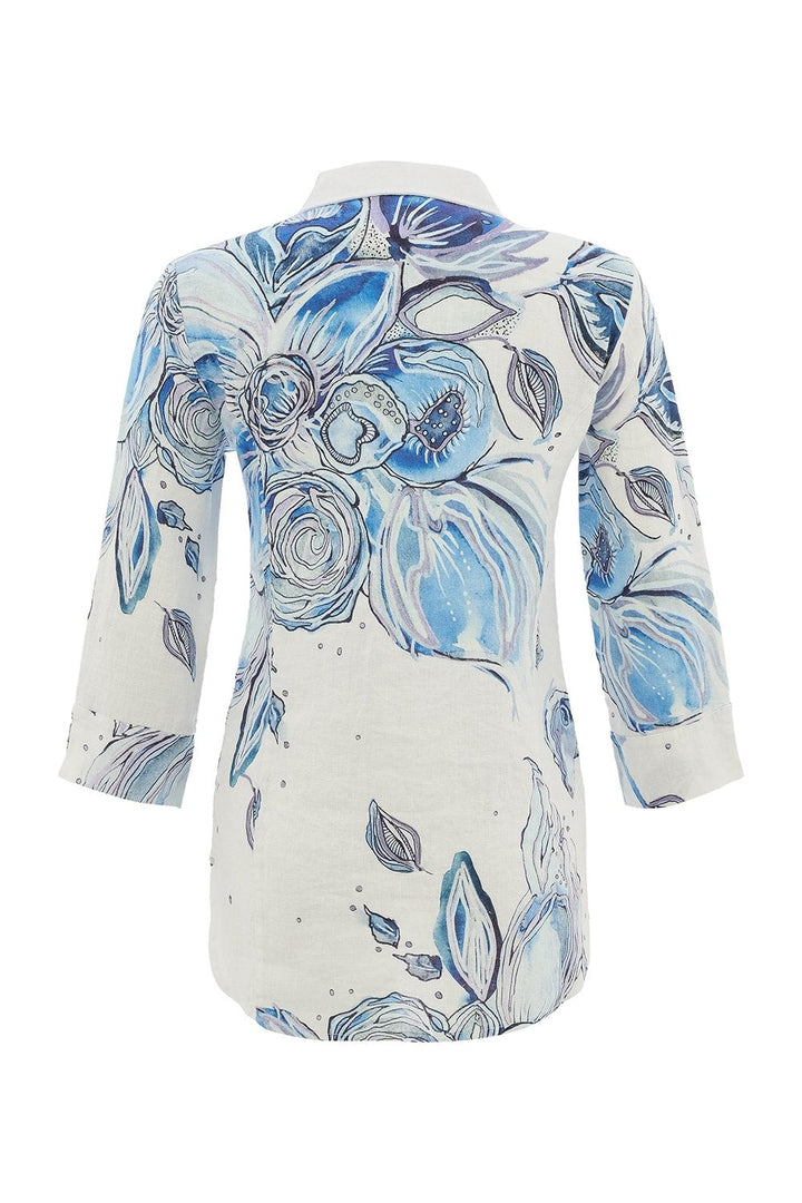 BLUE FLOWERS LINEN SHIRT | COL=BLUE