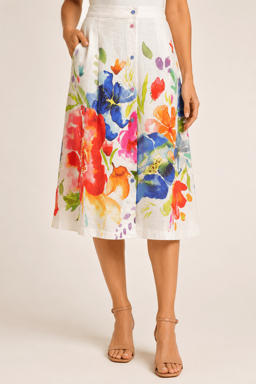 FLORAL GARDEN LINEN SKIRT | COL=MULTI