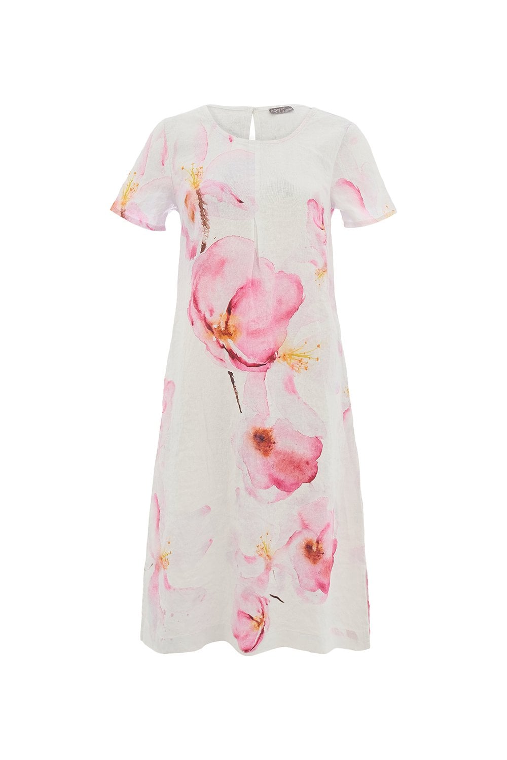 PINK FLOWER LINEN DRESS | COL=PINK