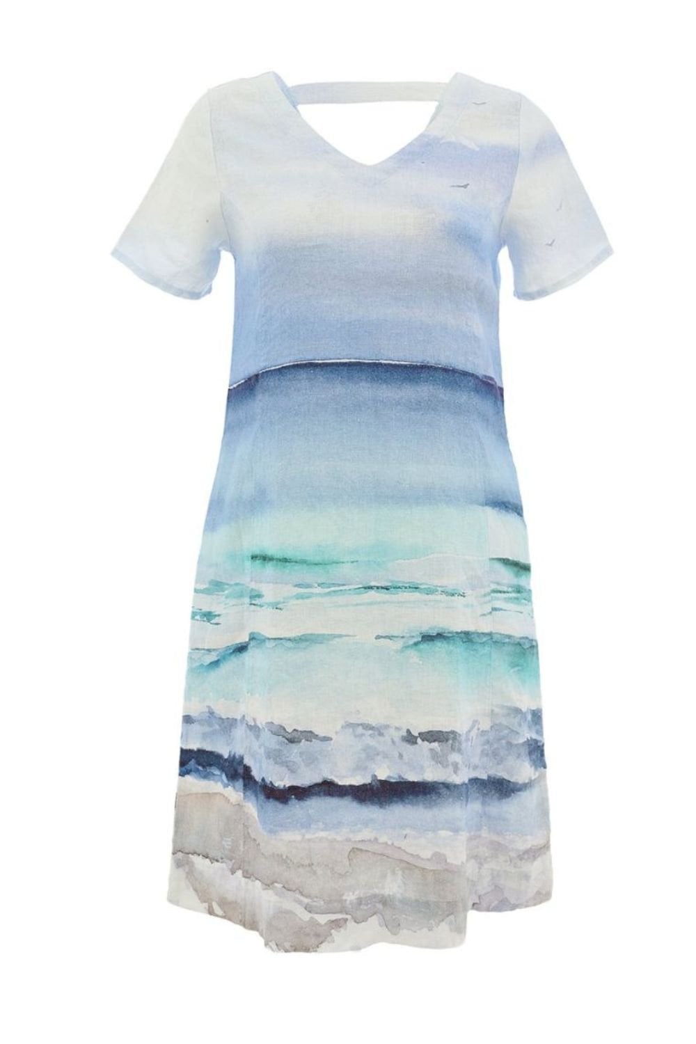 SEASCAPE LINEN V NECK DRESS | COL=MULTI