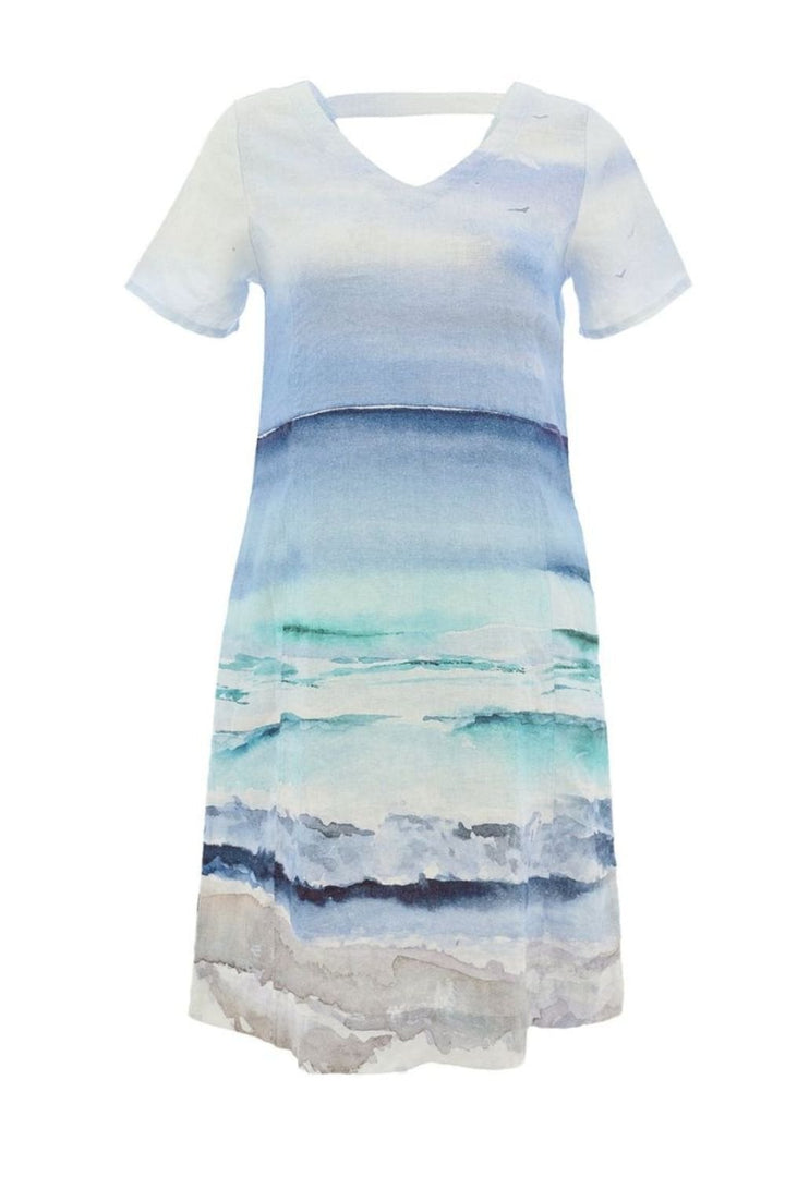 SEASCAPE LINEN V NECK DRESS | COL=MULTI