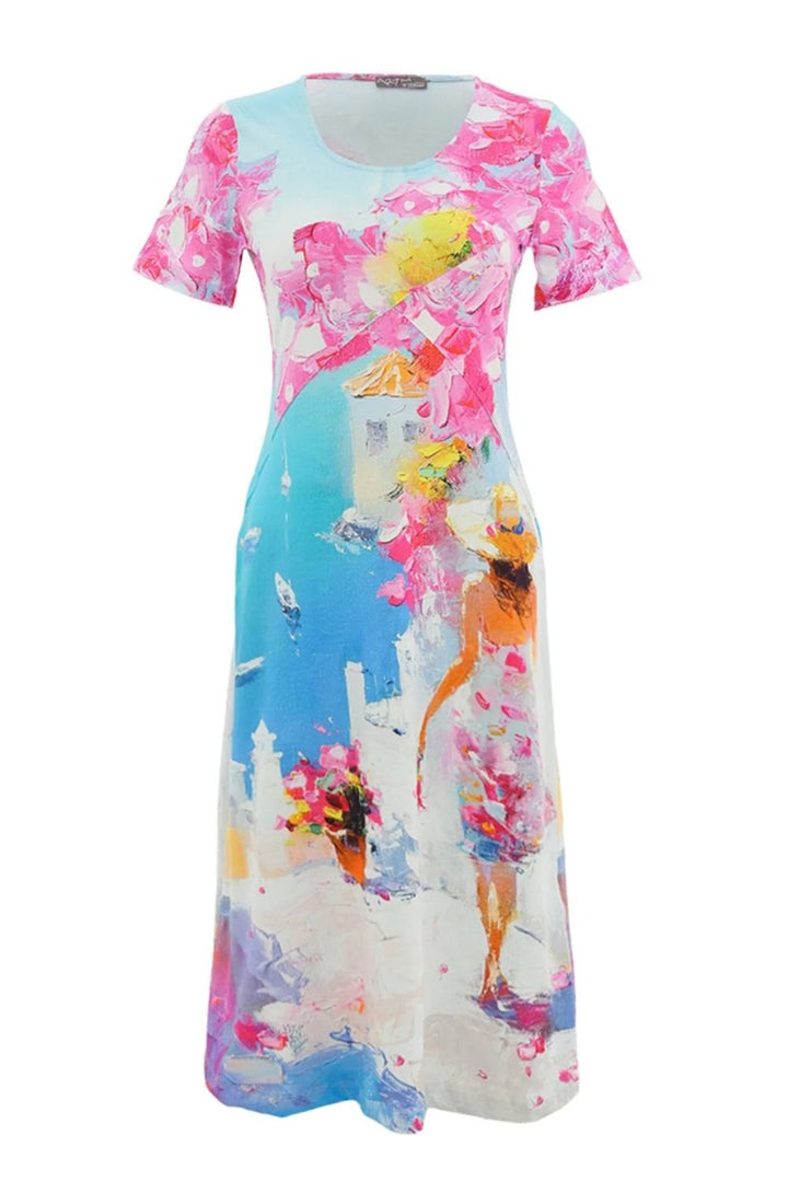SUMMER IN SANTORINI FIT AND FLARE DRESS | COL=MULTI
