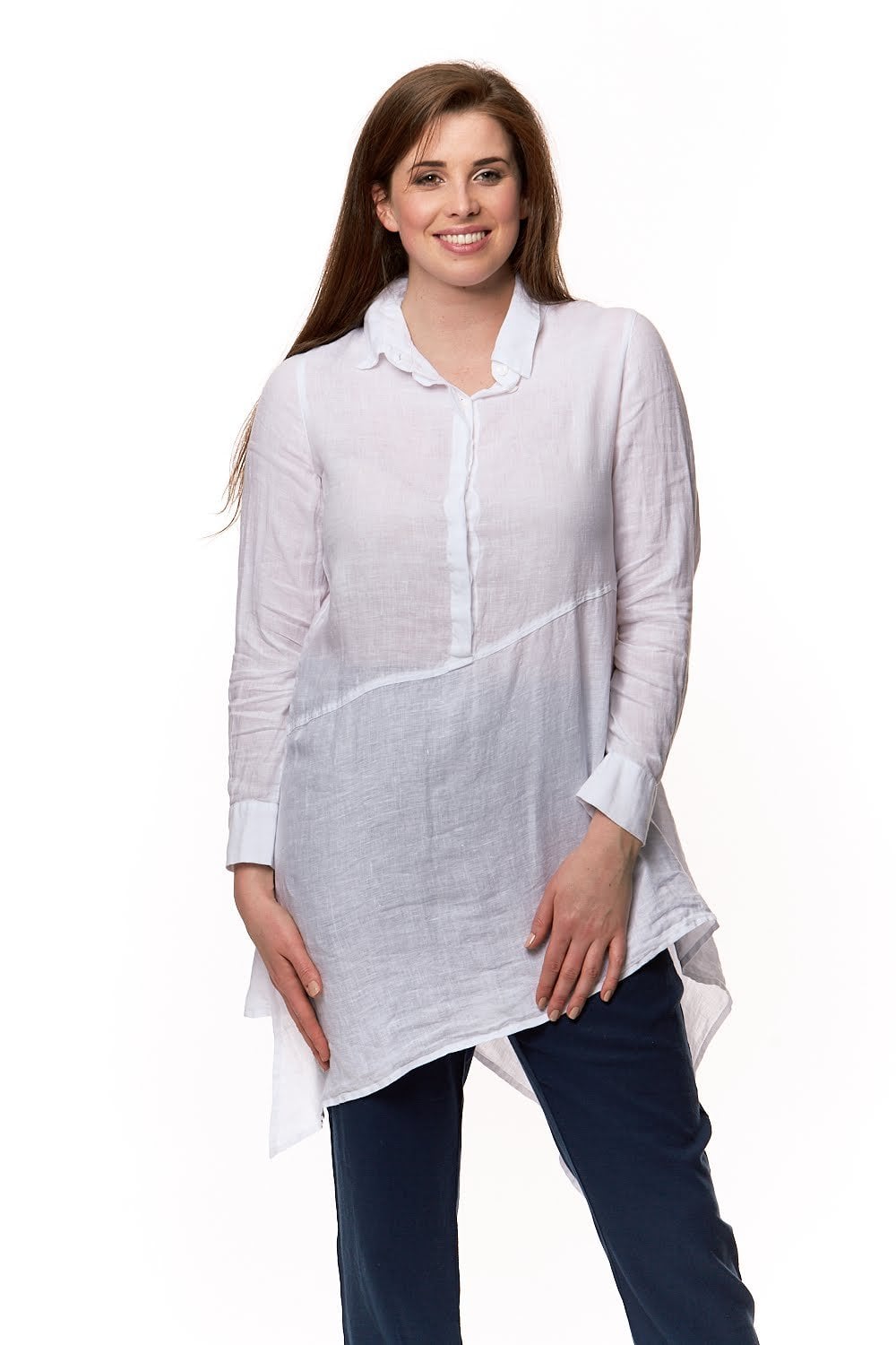 ASSEYMETRIC LINEN TUNIC | COL=WHITE