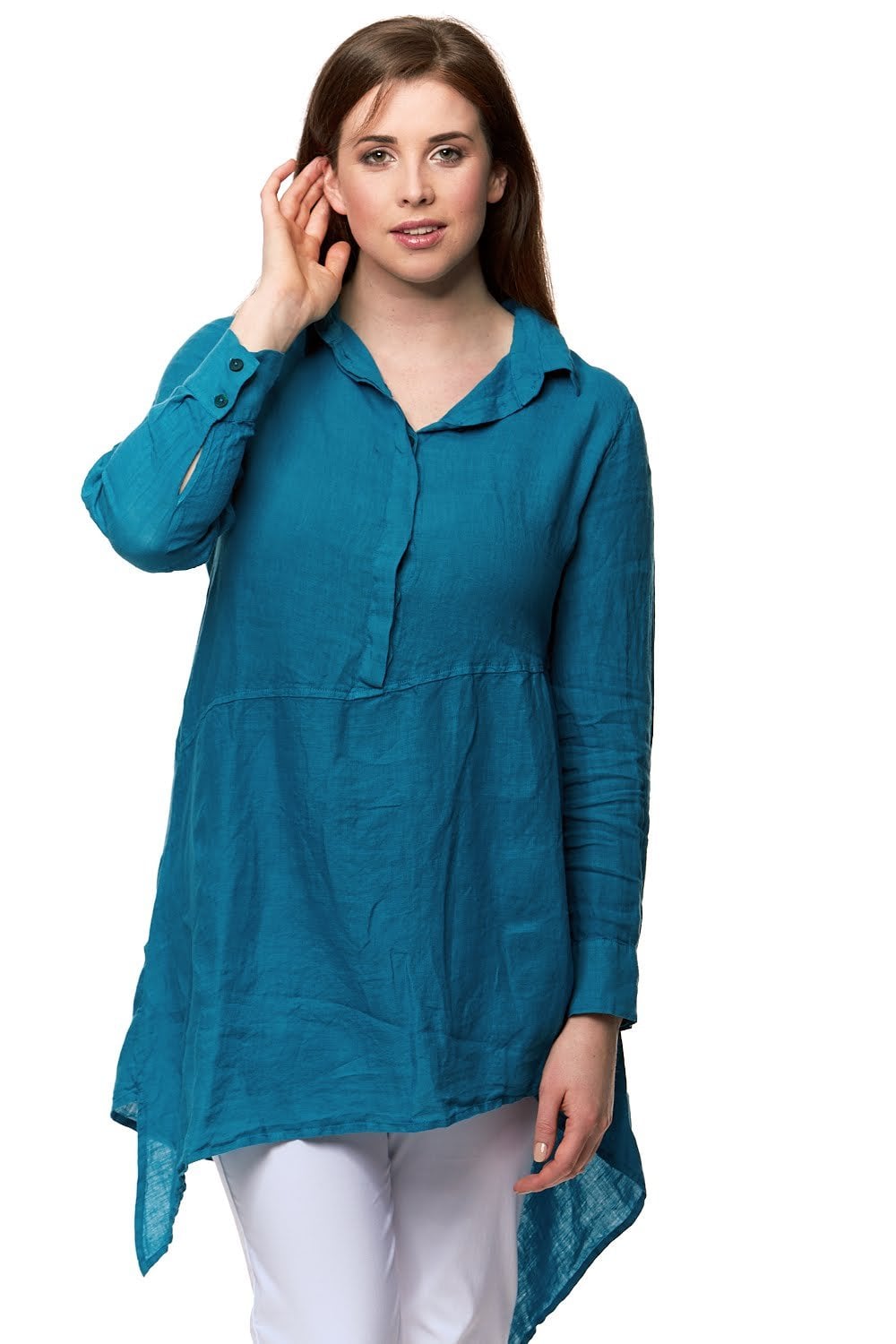 ASSEYMETRIC LINEN TUNIC | COL=TURQ