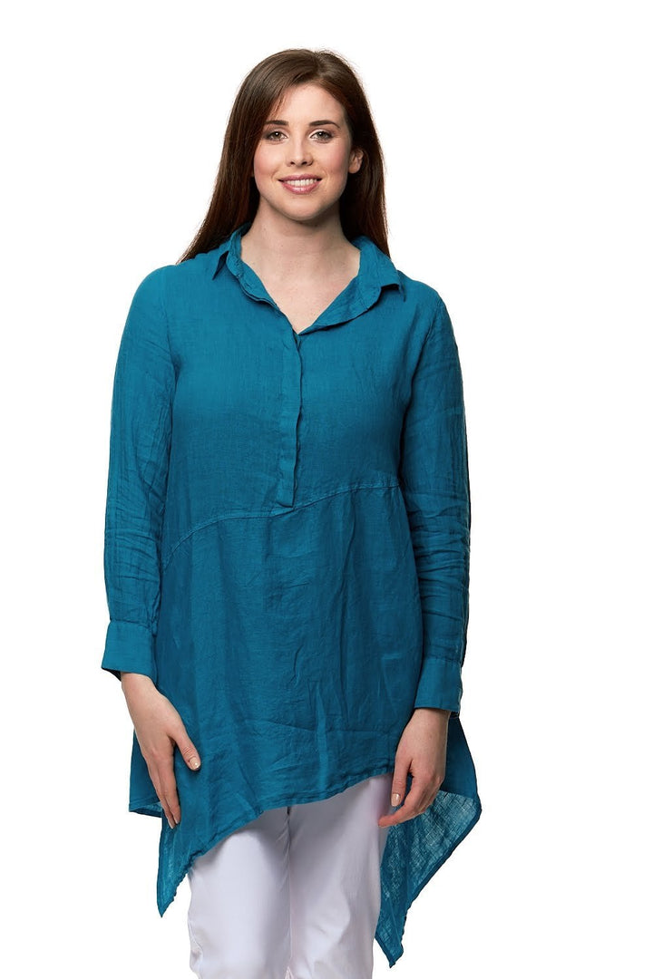 ASSEYMETRIC LINEN TUNIC | COL=TURQ