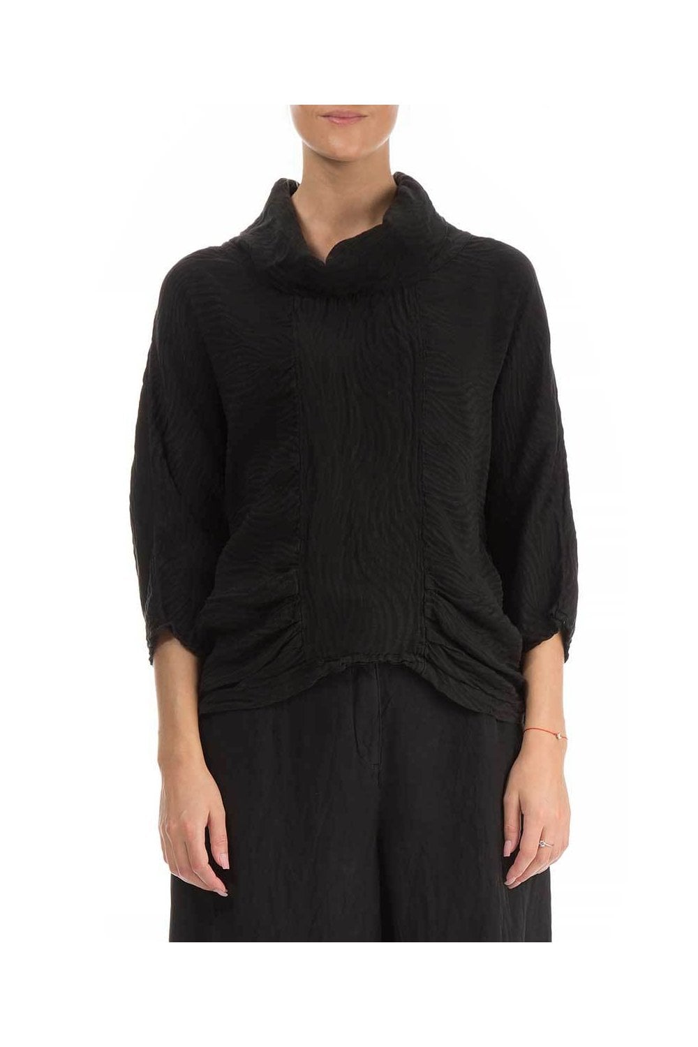 COWL NECK TEXTURED TOP | COL=BLACK