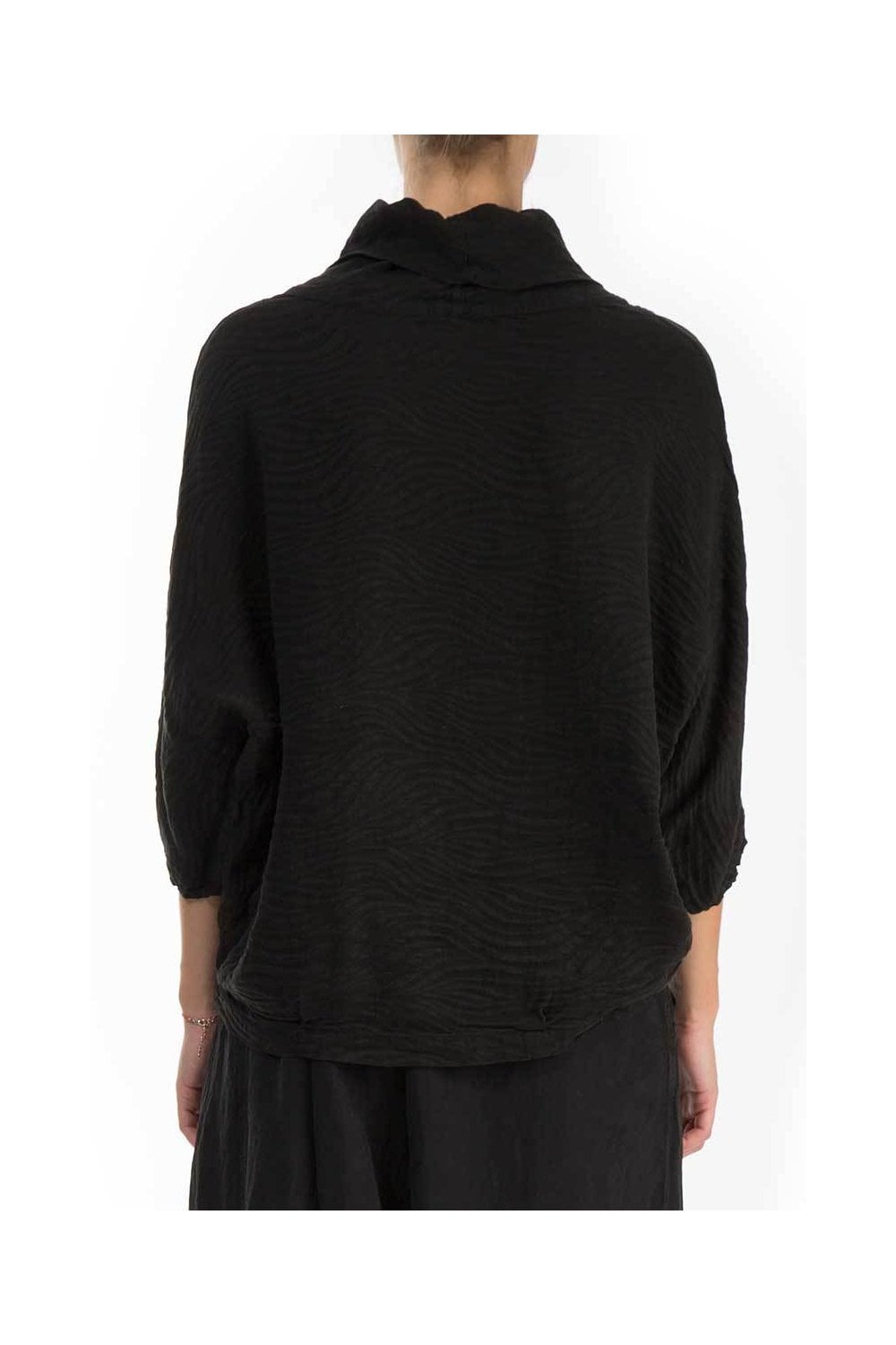 COWL NECK TEXTURED TOP | COL=BLACK