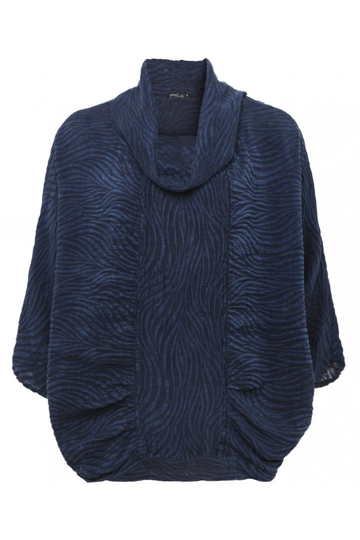 COWL NECK TEXTURED TOP | COL=DARK NAVY
