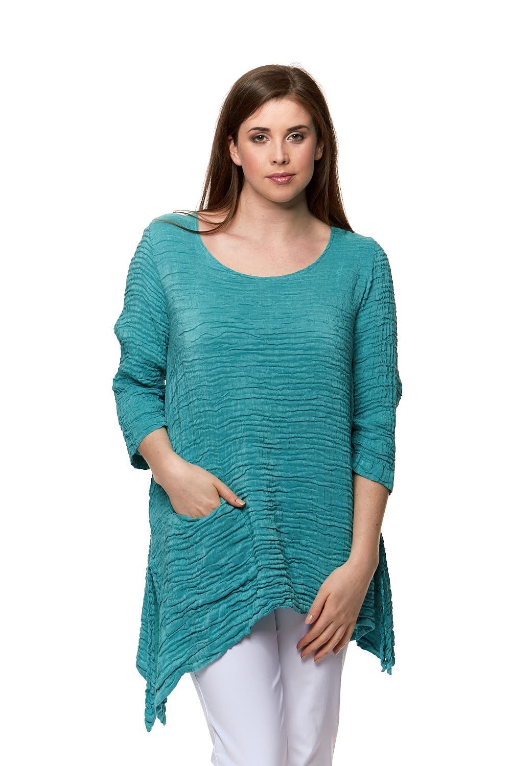 ONE POCKET 3/4 SLEEVE TUNIC | COL=AQUA