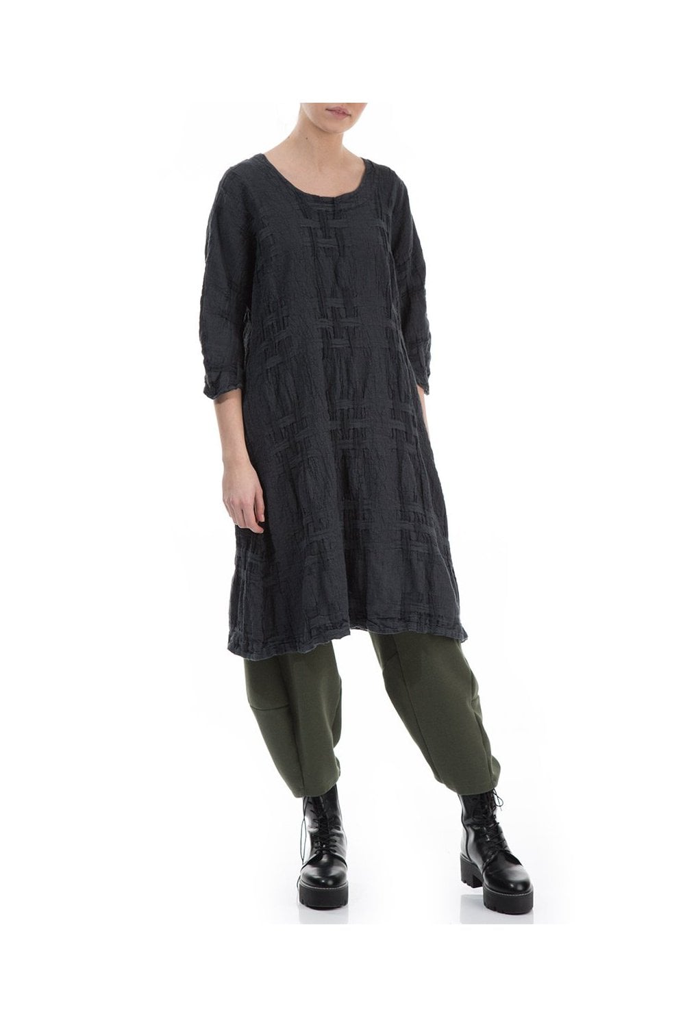 TEXTURED 3/4 SLEEVE TUNIC | COL=DARK NAVY