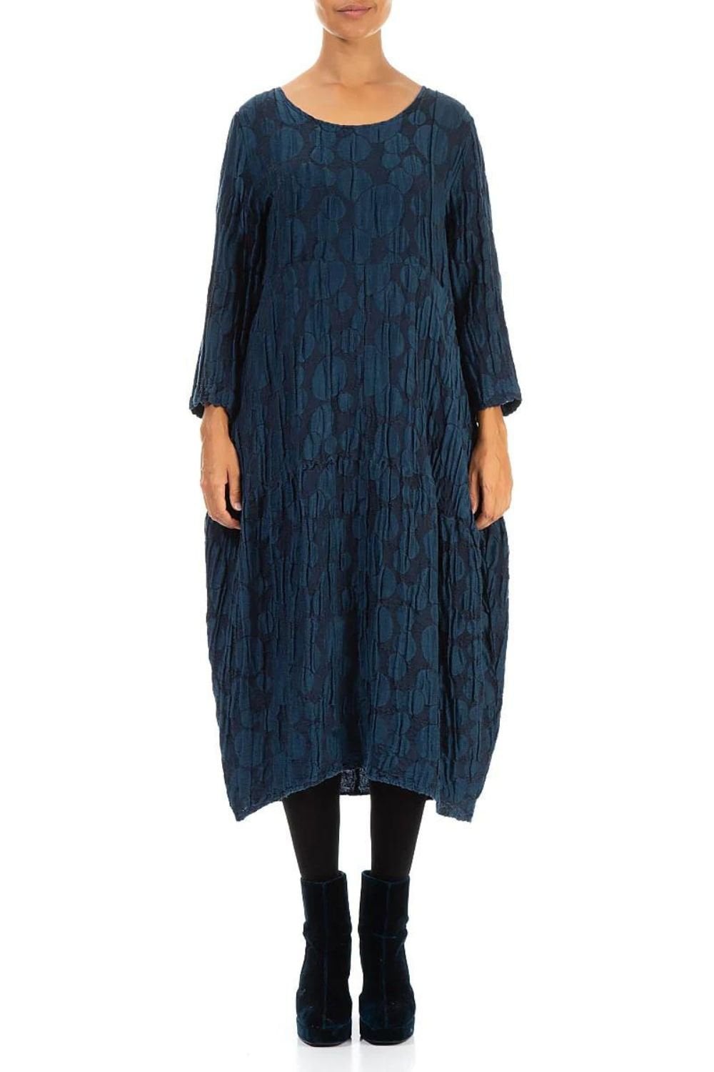 TEXTURED BUBBLE PRINT DRESS | COL=TEAL