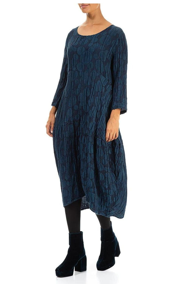 TEXTURED BUBBLE PRINT DRESS | COL=TEAL