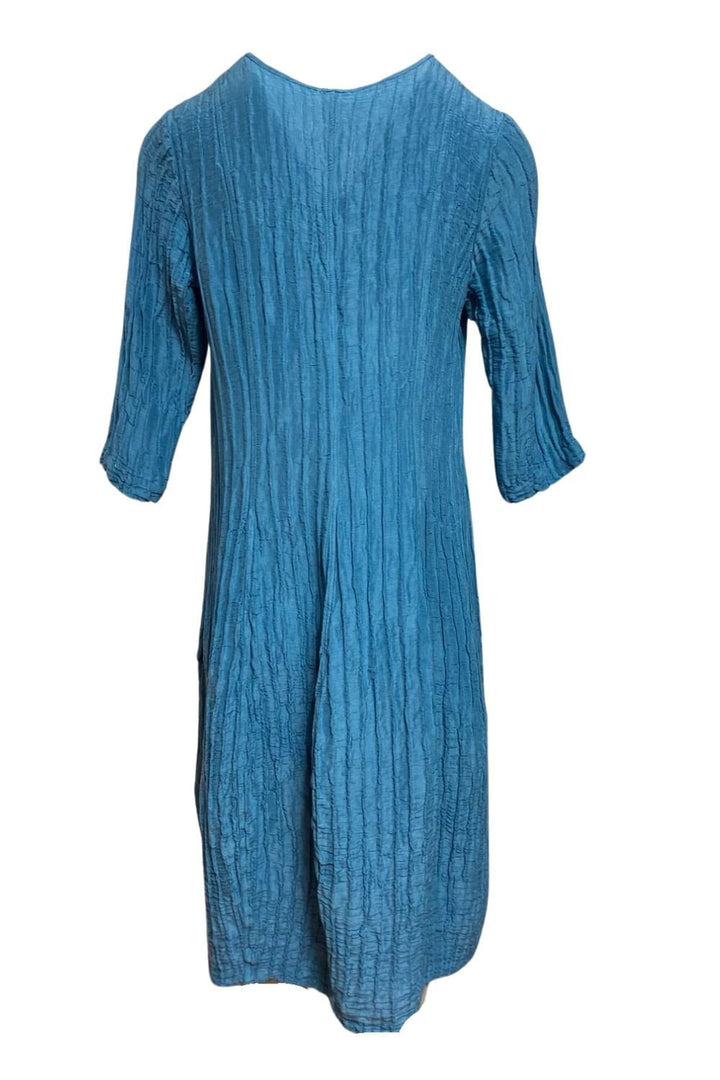 V NECK CRINKLE SILK LINEN DRESS | COL=AQUA