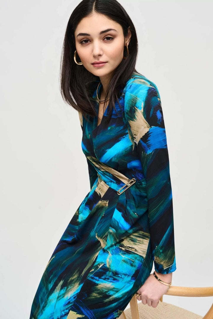 ABSTRACT PRINT WRAP DRESS | COL=MULTI