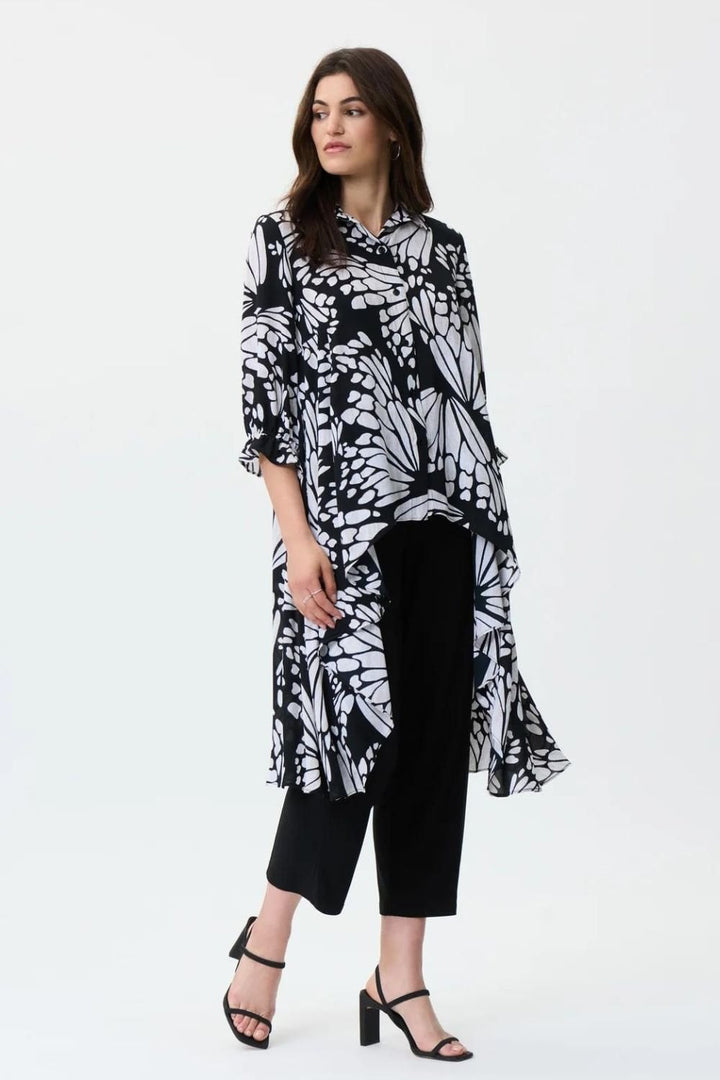 BLACK BEIGE CREAM LONG BLOUSE | COL=BLACK/WHITE