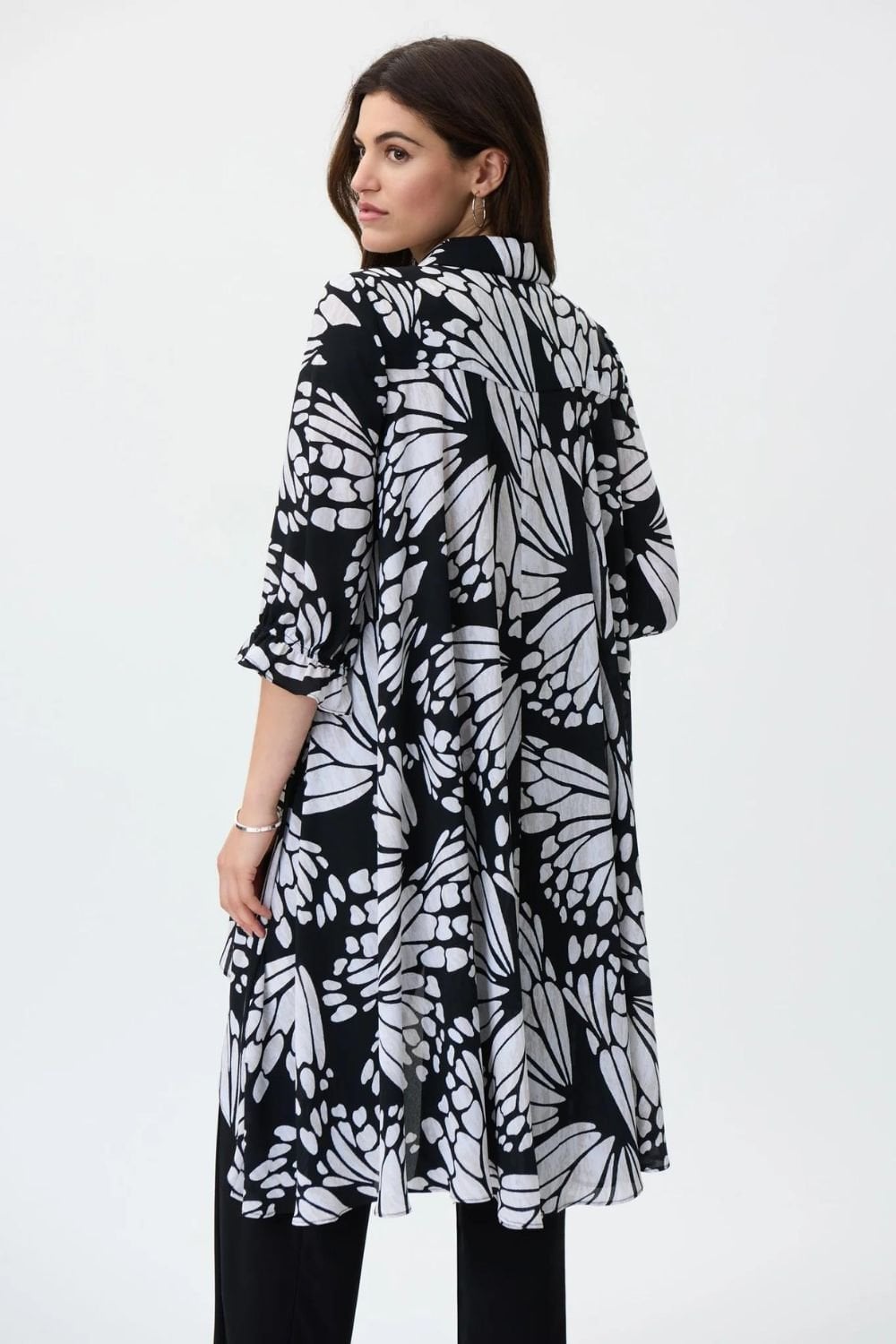 BLACK BEIGE CREAM LONG BLOUSE | COL=BLACK/WHITE