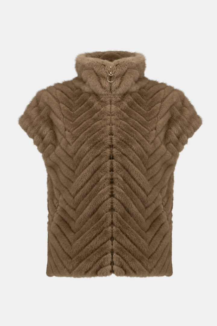 CHEVRON FAUX FUR  GILET | COL=BLACK,MINK