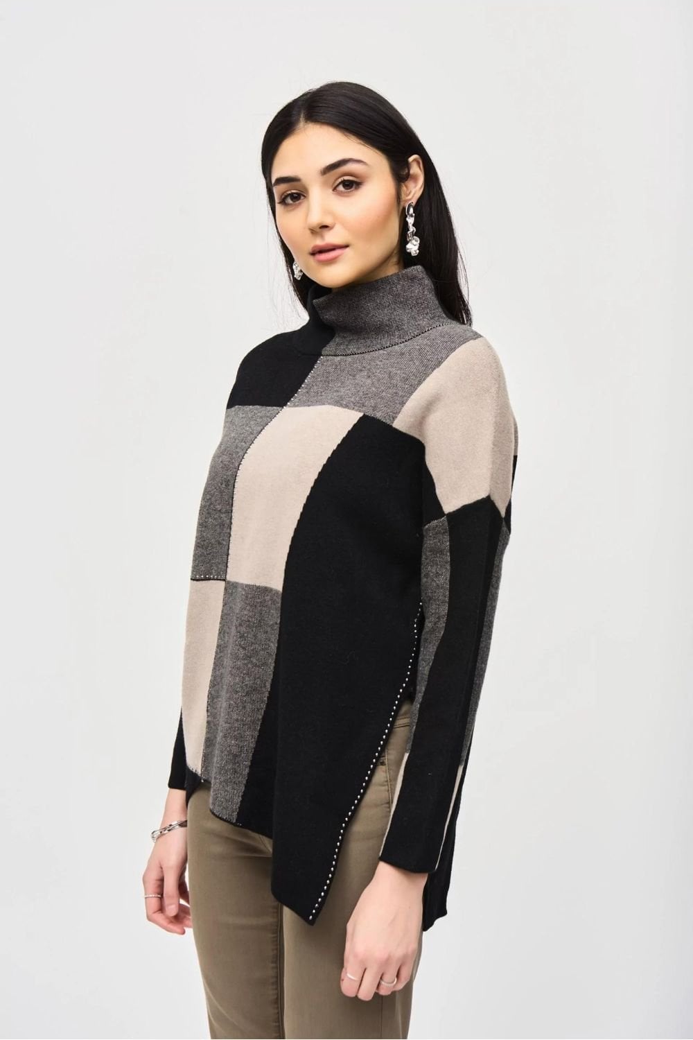 COLOUR BLOCK KNIT JUMPER | COL=TAUPE