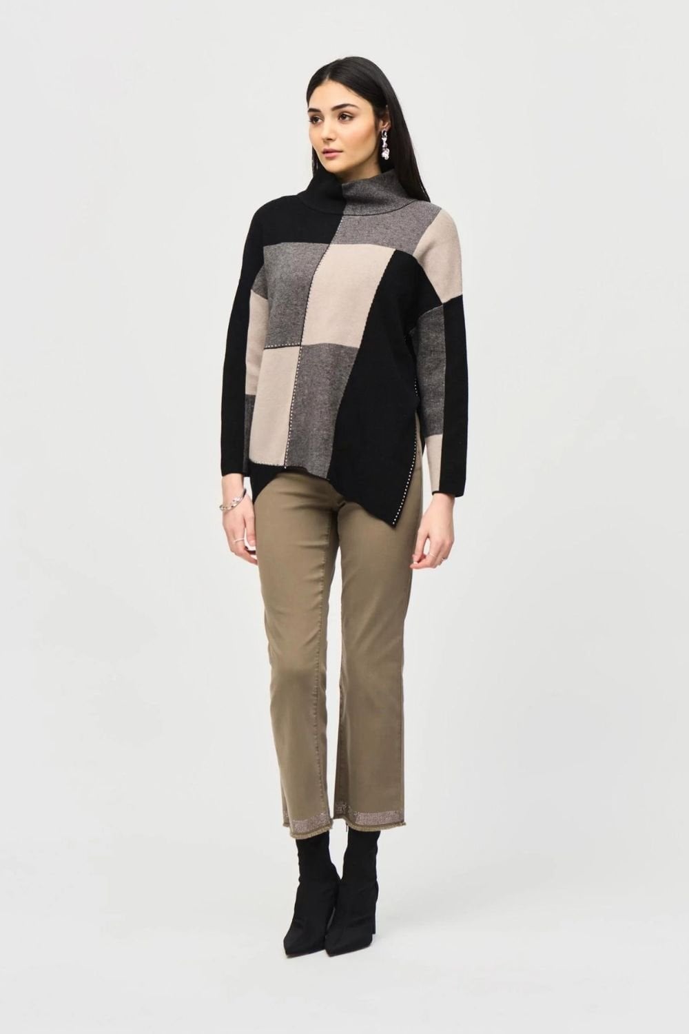 COLOUR BLOCK KNIT JUMPER | COL=TAUPE