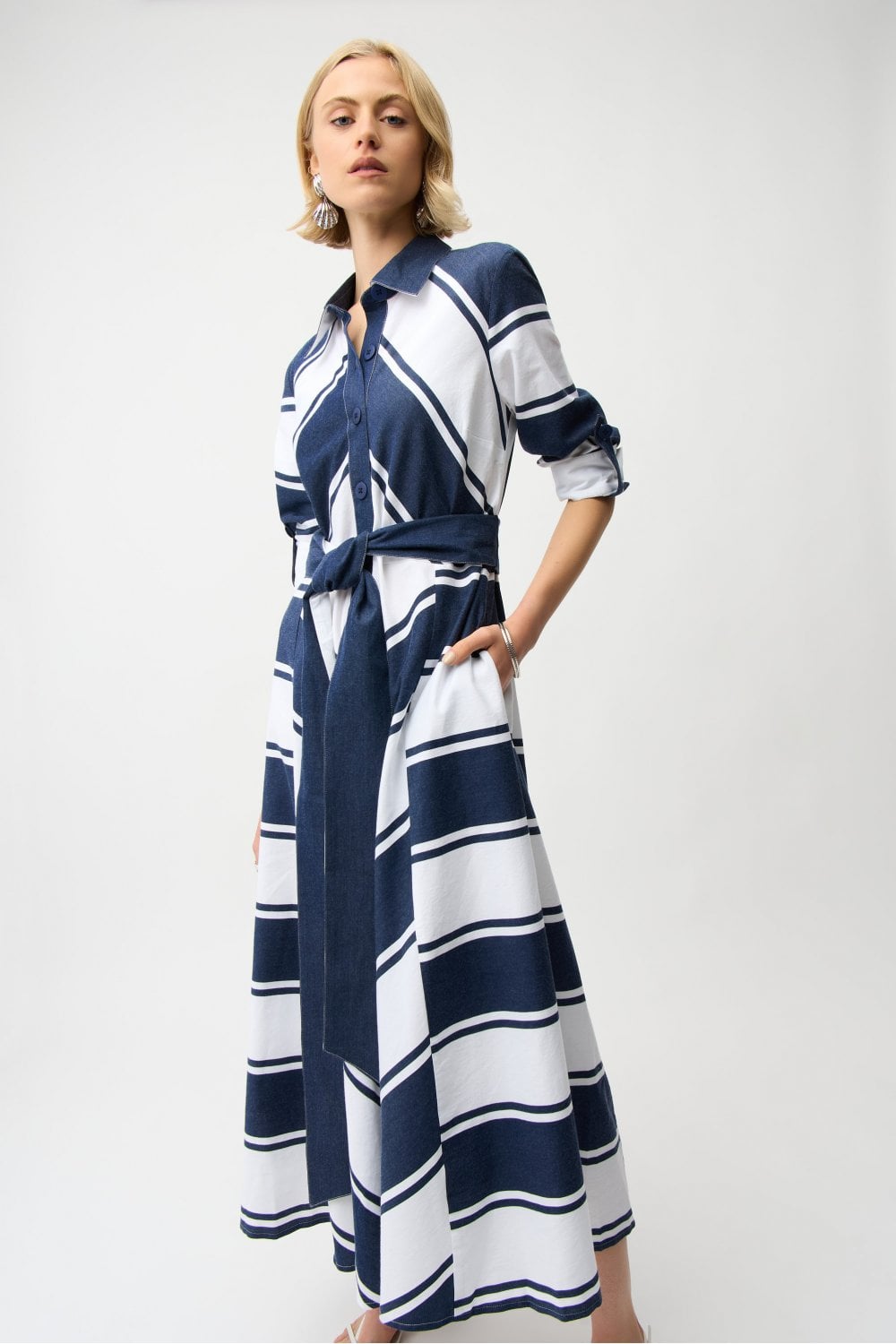 COTTON STRIPE FIT AND FLARE DRESS | COL=MIX