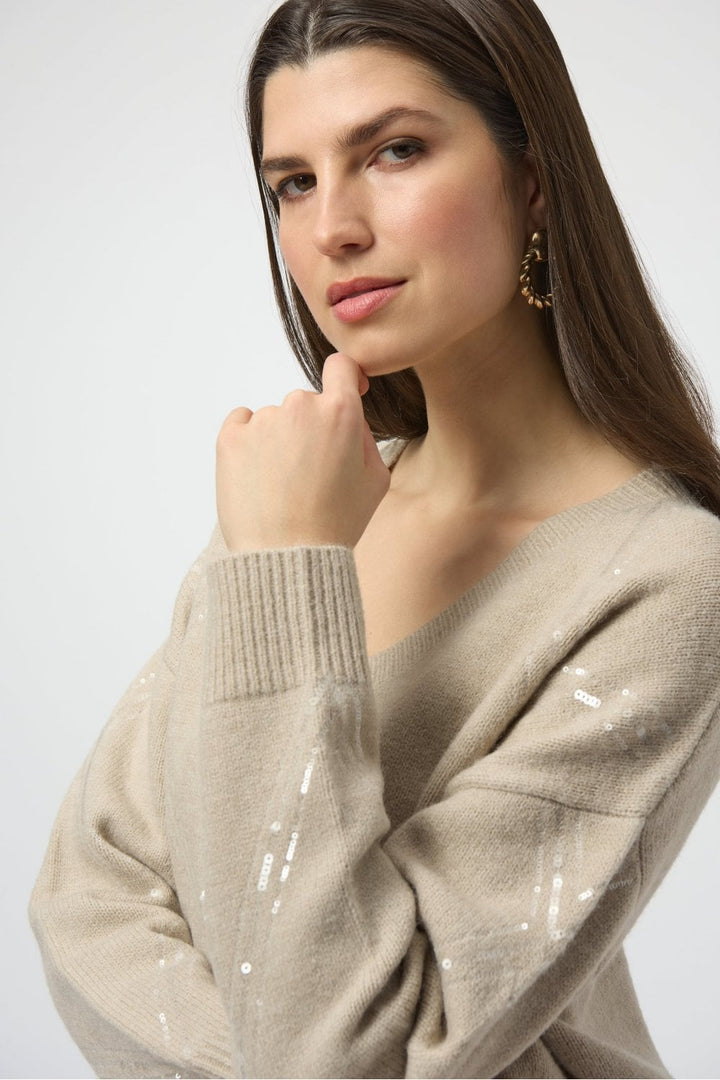 DIAMOND SEQUIN DESIGN PULLOVER | COL=OYSTER