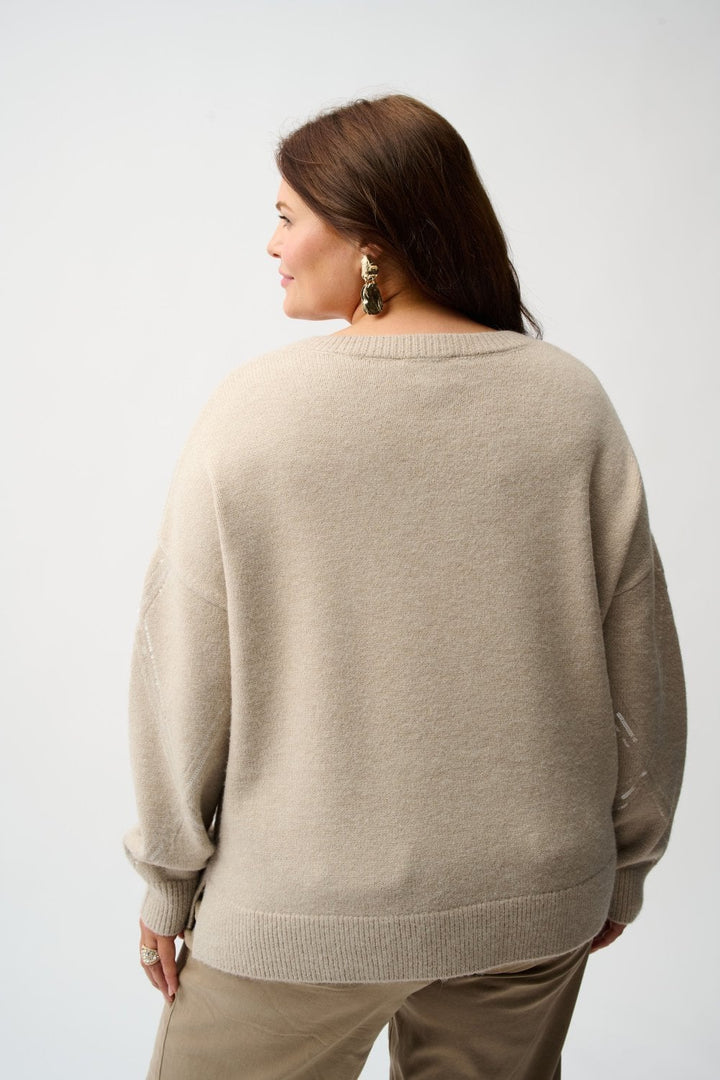 DIAMOND SEQUIN DESIGN PULLOVER | COL=OYSTER