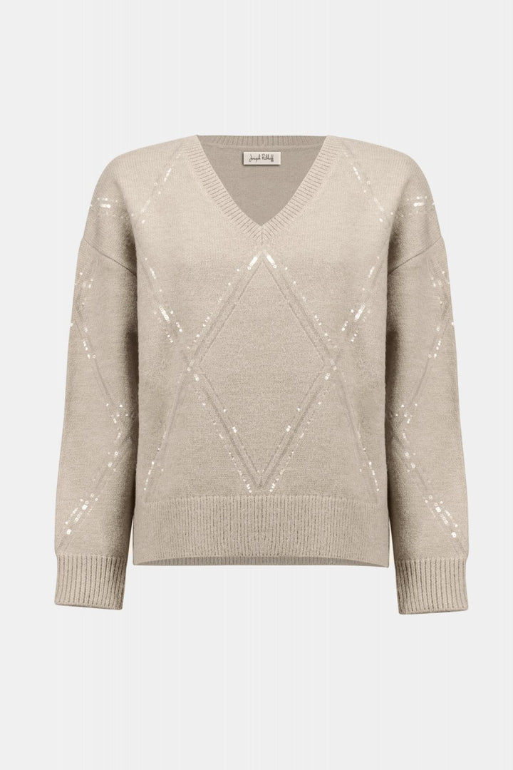 DIAMOND SEQUIN DESIGN PULLOVER | COL=OYSTER