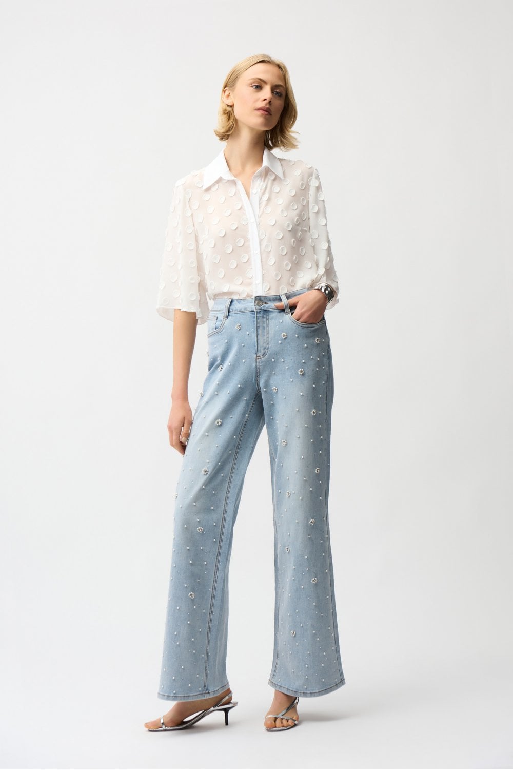 DOT JACQAURD BOXY BLOUSE | COL=VANILLA