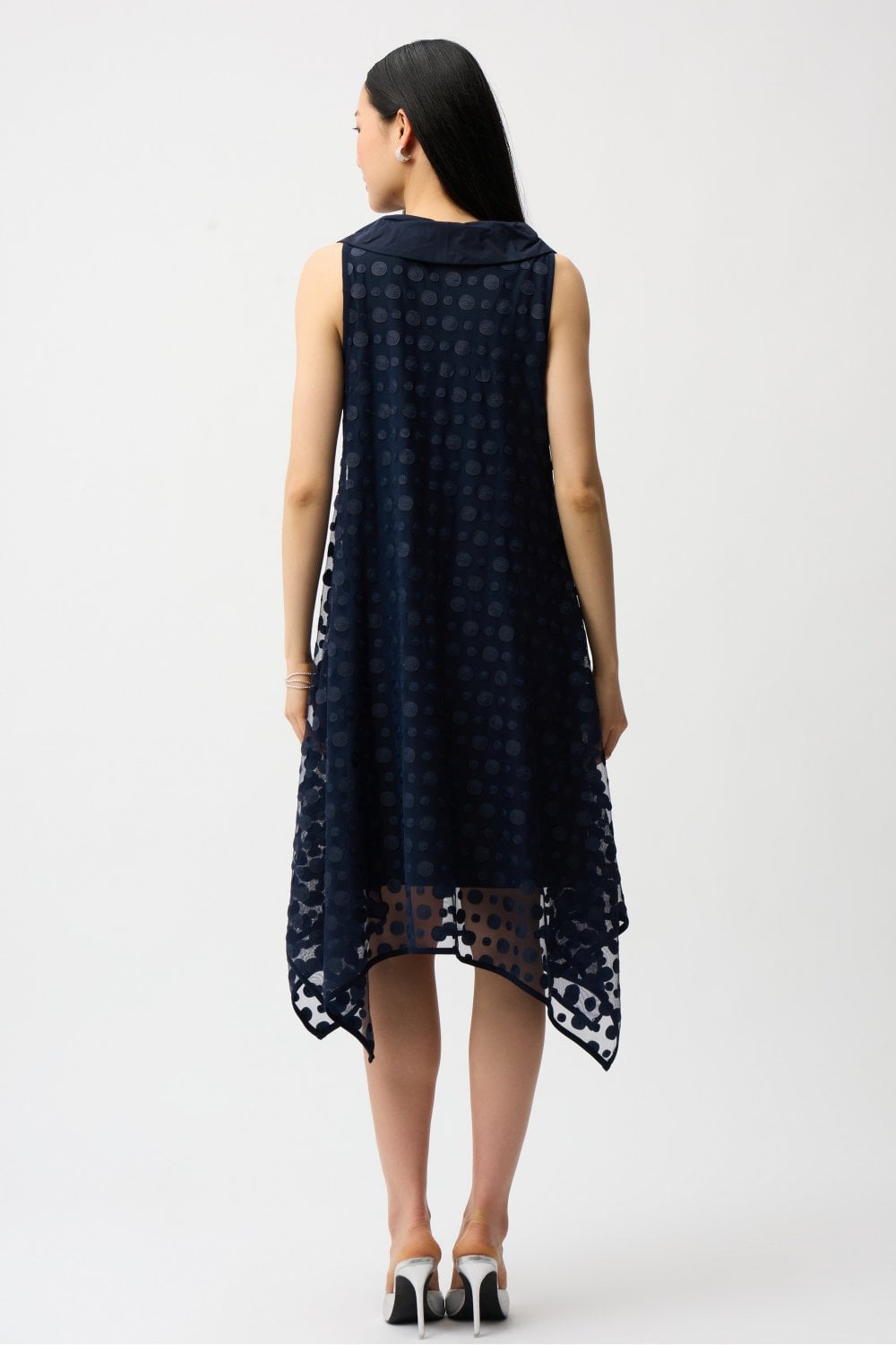 EMBRIODERED MESH HANDKERCHIEF DRESS | COL=NAVY