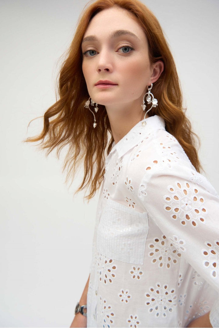 EMBROIDERED EYELET BLOUSE | COL=WHITE