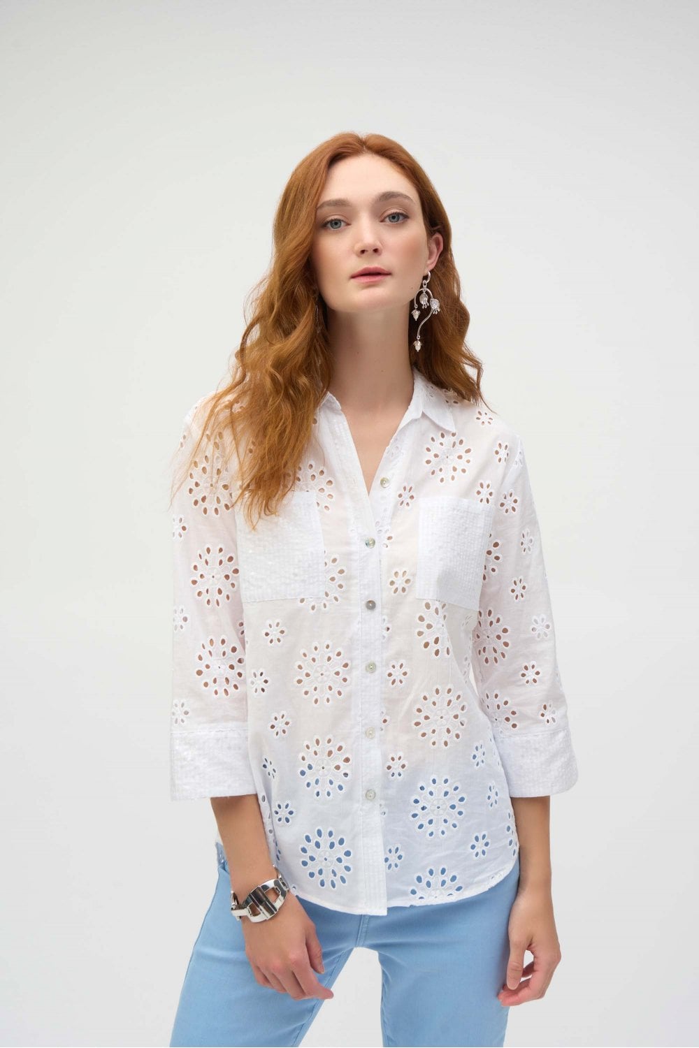 EMBROIDERED EYELET BLOUSE | COL=WHITE