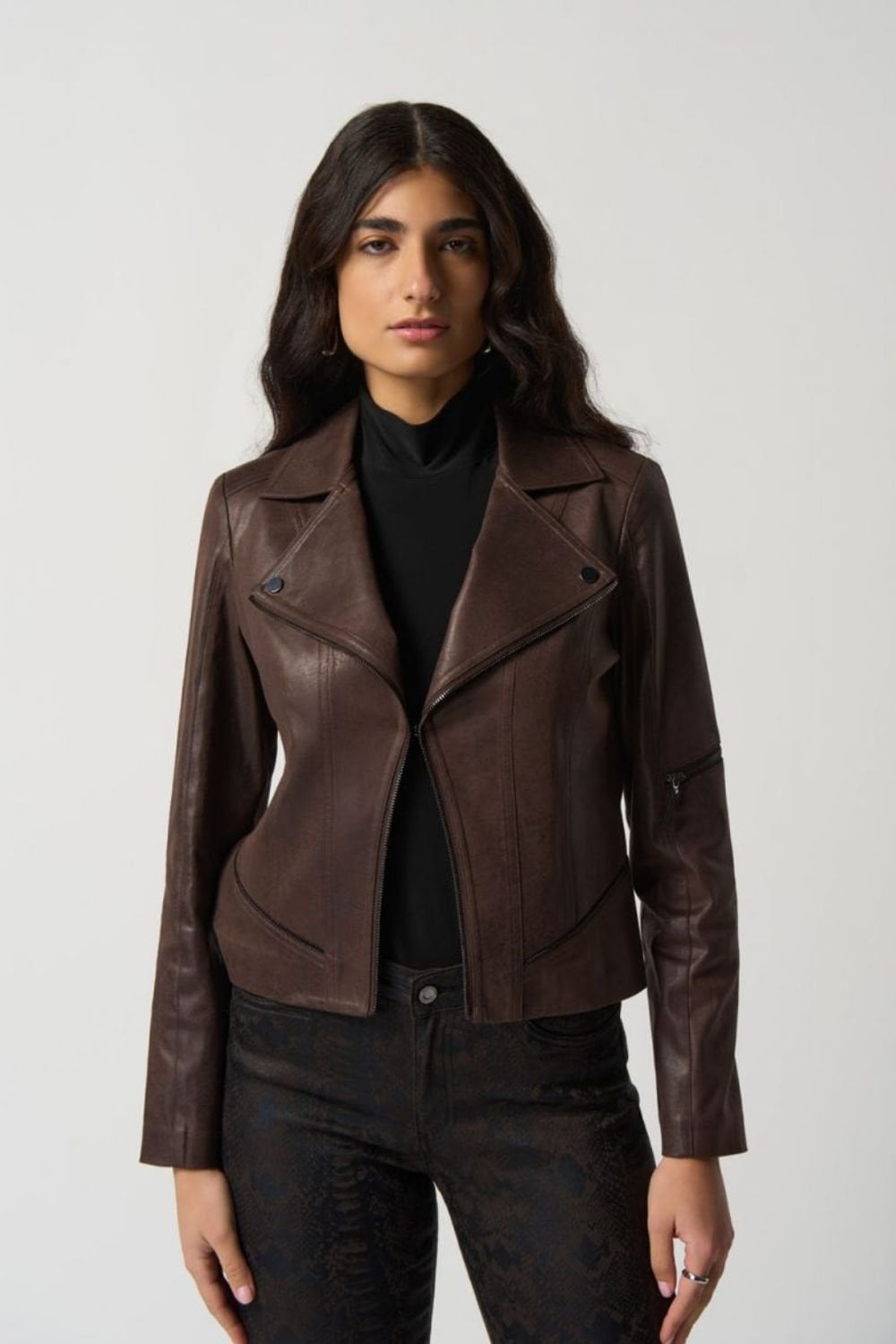 FAUX LEATHER MOTO JACKET | COL=MOCHA