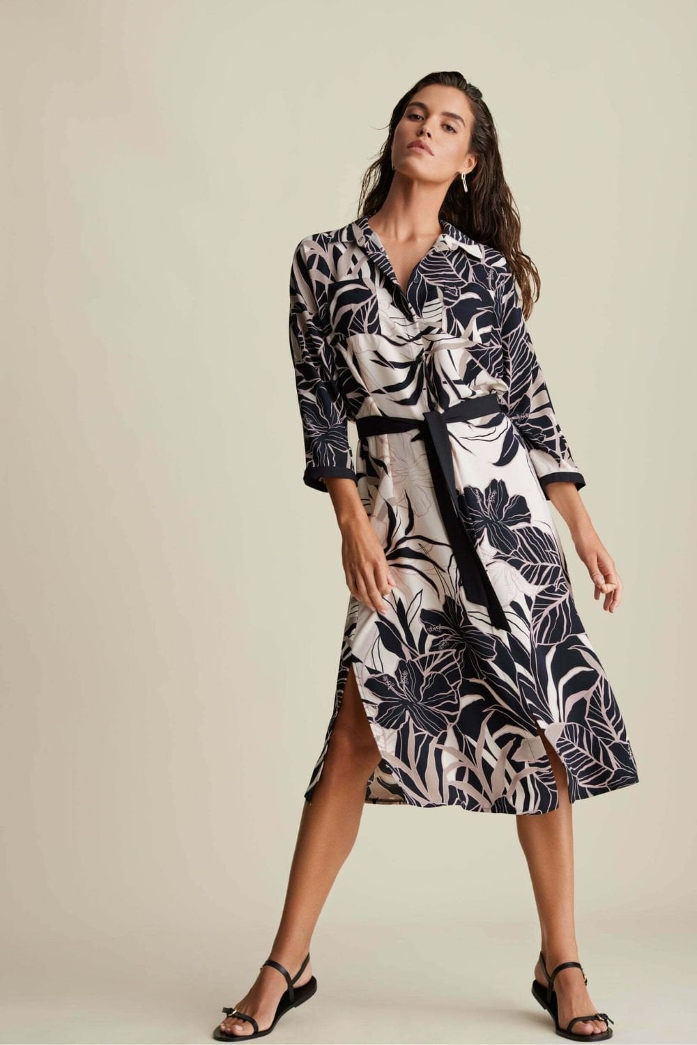 FLORAL SHIRT DRESS | COL=BEIGE