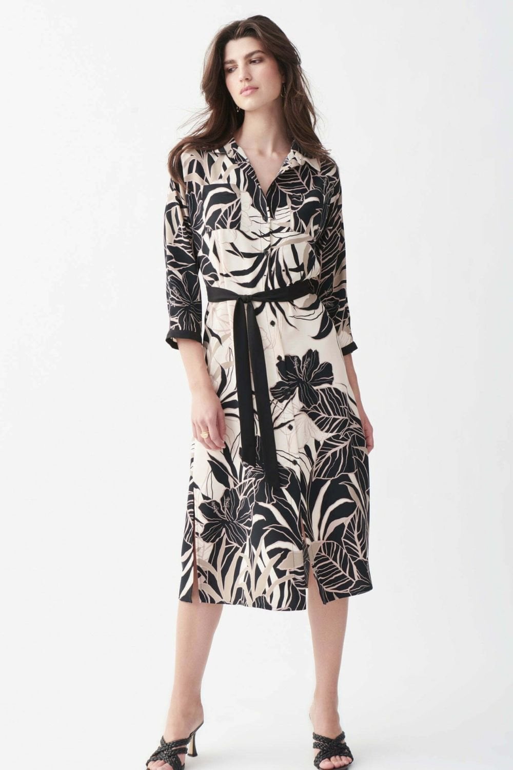 FLORAL SHIRT DRESS | COL=BEIGE