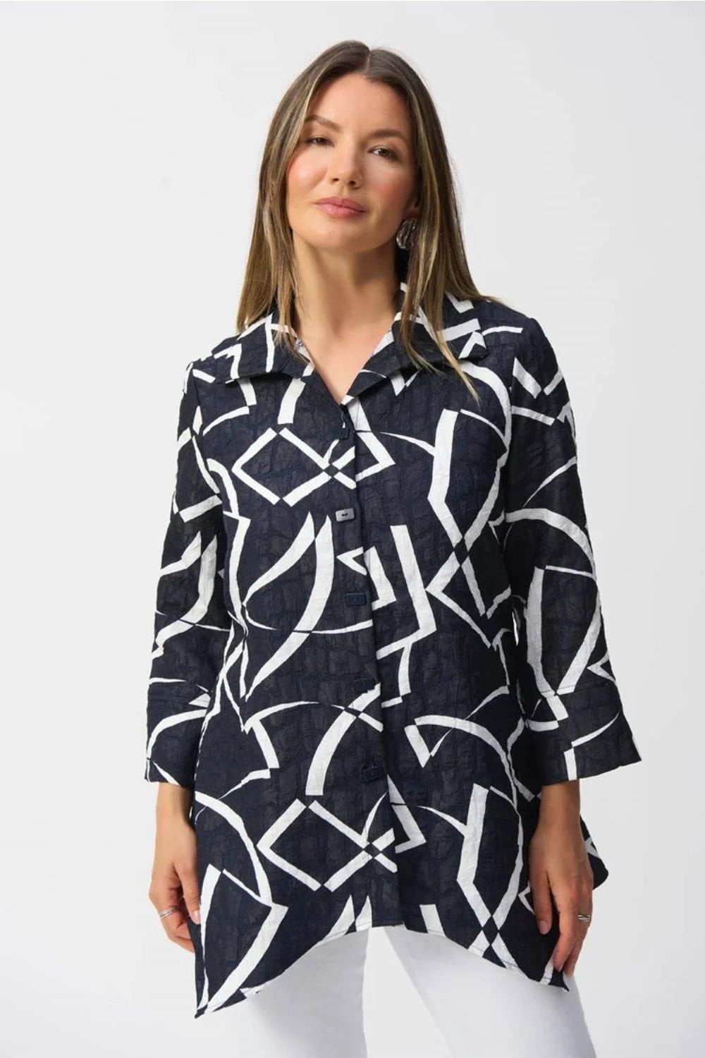 Jacquard Abstract Print Handkerchief Jacket | COL=MID BLUE