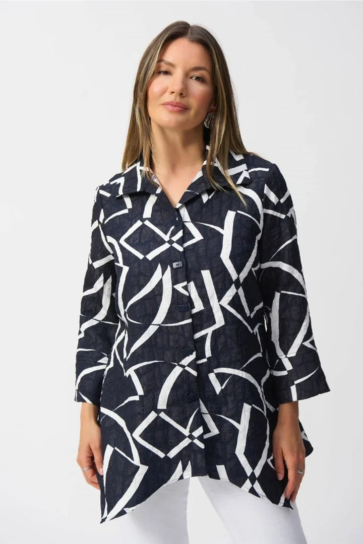 Jacquard Abstract Print Handkerchief Jacket | COL=MID BLUE