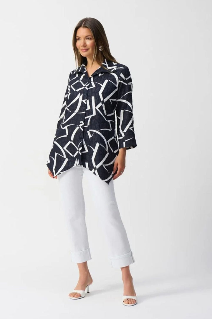 Jacquard Abstract Print Handkerchief Jacket | COL=MID BLUE