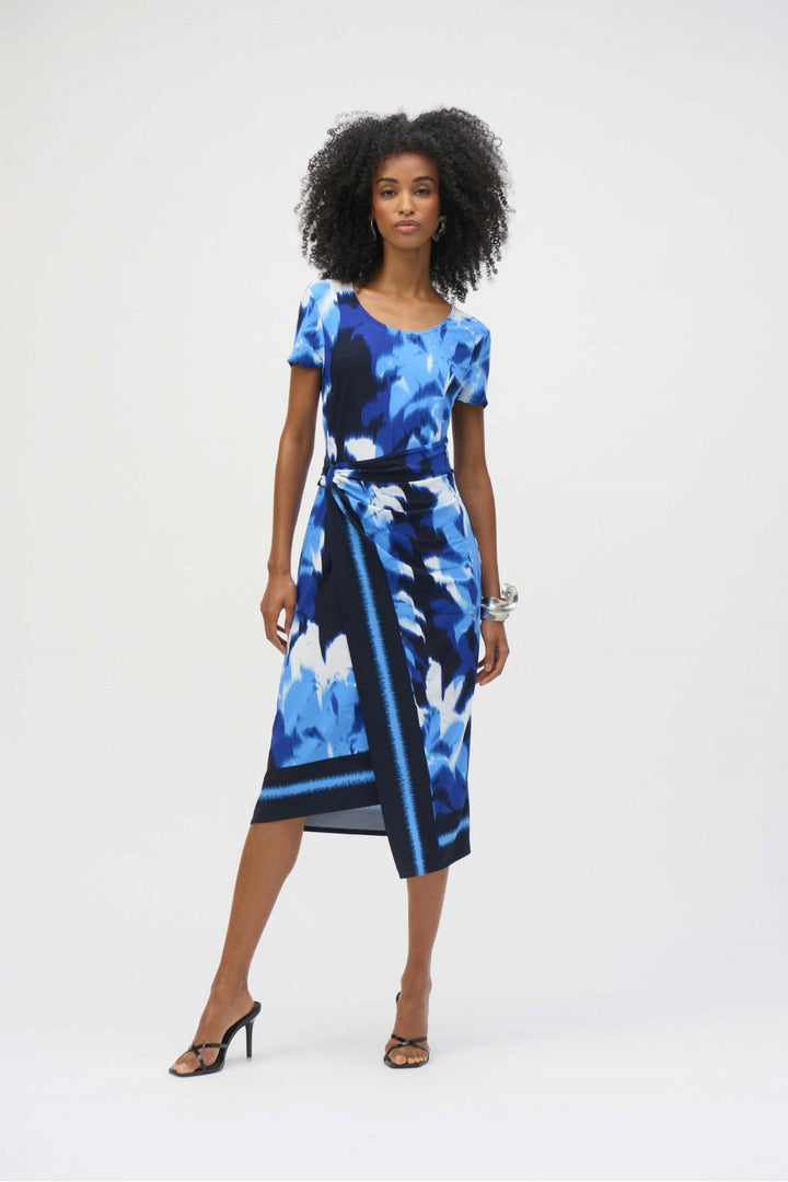 KNEE LENGTH WRAP DRESS | COL=BLUE
