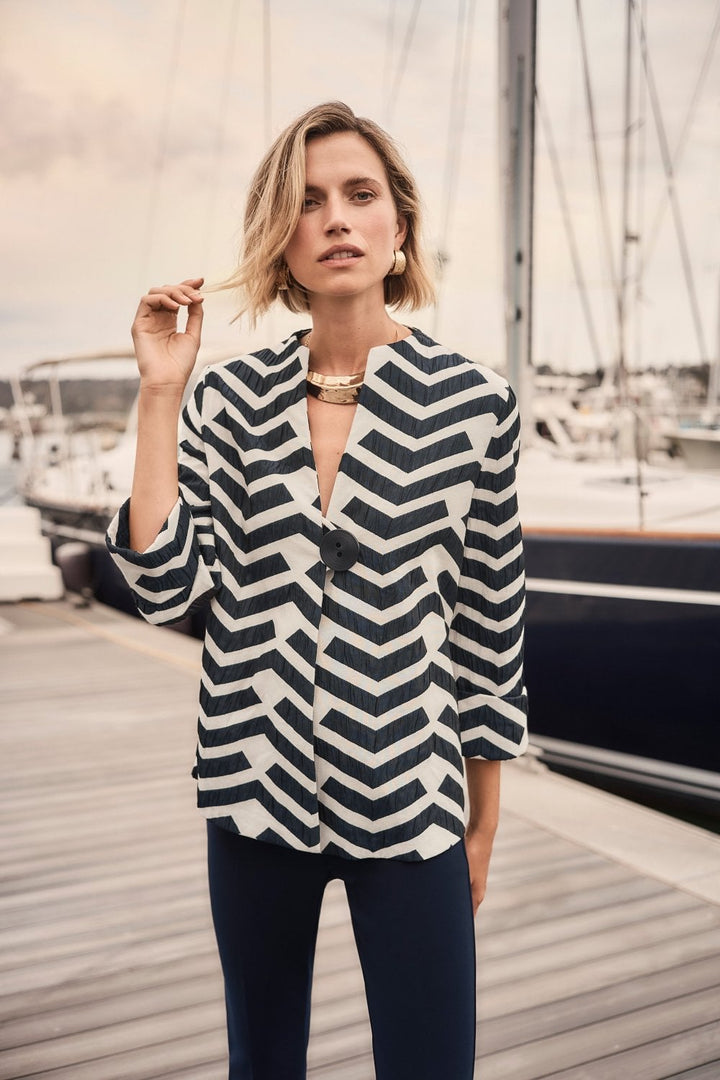 NAVY GEOMETRIC TRAPEZE JACKET | COL=MIX