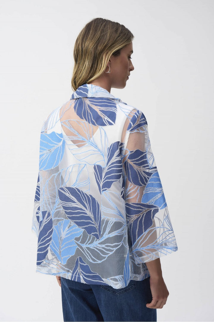 Novelty Leaf-Print Trapeze Jacket | COL=BLUE